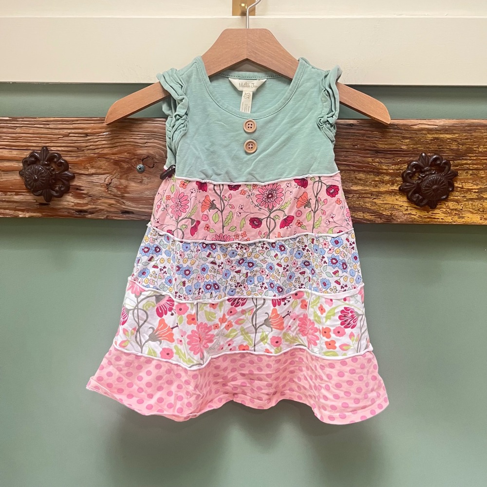 Matilda Jane Girls 18-24m Green Pink Floral Polka Dot Tiered Ruffle Dress